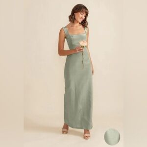 LulaKate Beckett Bodice With Straight Skirt Long in Shantung - Color Sage